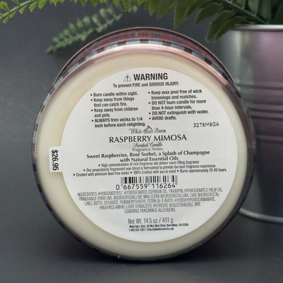 BBW Raspberry Mimosa White Barn Bath & Body Works 3 Wick Candle - Picture 9 of 10